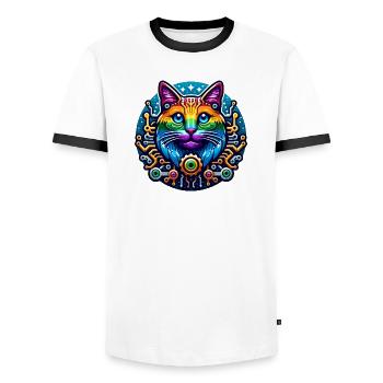 Mechanical Rainbow Cat - Men's Ringer Shirt - white/black - Front - AI Model Female 172 light (172cm) & AI Model Male 178 dark (178cm)