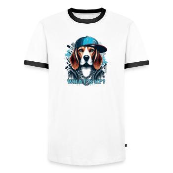 Beagle Gangsta Was geht ab? Hund Geschenk - Männer Kontrast-T-Shirt - Weiß/Schwarz - Vorne - AI Model Female 172 light (172cm) & AI Model Male 178 dark (178cm)