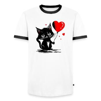 Cat Heart Balloon Red Mother's Day Street Art - Men's Ringer Shirt - white/black - Front - AI Model Female 172 light (172cm) & AI Model Male 178 dark (178cm)