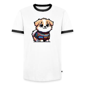 Snug Pup: The Sweater-Wearing Canine - Men's Ringer Shirt - white/black - Front - AI Model Female 172 light (172cm) & AI Model Male 178 dark (178cm)