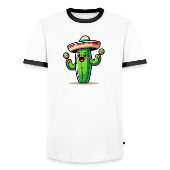Fiesta Cactus: The Saguaro Shaker - Men's Ringer Shirt - white/black - Front - AI Model Female 172 light (172cm) & AI Model Male 178 dark (178cm)