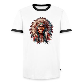 American Indian American Red Skin - Men's Ringer Shirt - white/black - Front - AI Model Female 172 light (172cm) & AI Model Male 178 dark (178cm)