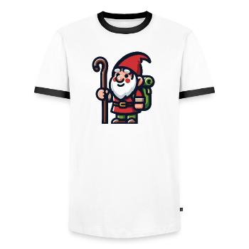 Wandernder Gnom: Der bahnbrechende Reisende - Männer Kontrast-T-Shirt - Weiß/Schwarz - Vorne - AI Model Female 172 light (172cm) & AI Model Male 178 dark (178cm)