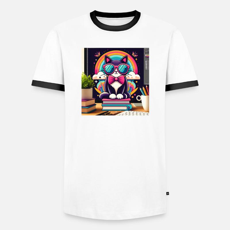 Studious cat with glasses - Men's Ringer Shirt - white/black
