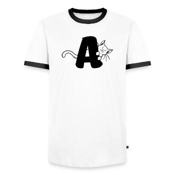 Lettre A du chat - T-shirt contrasté Homme - blanc/noir - Devant - AI Model Female 172 light (172cm) & AI Model Male 178 dark (178cm)