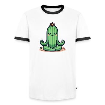 Cactus Zen - Pose de plante paisible - T-shirt contrasté Homme - blanc/noir - Devant - AI Model Female 172 light (172cm) & AI Model Male 178 dark (178cm)
