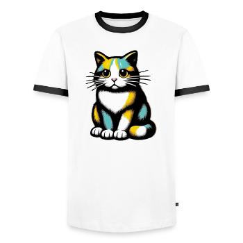 Cat - Men's Ringer Shirt - white/black - Front - AI Model Female 172 light (172cm) & AI Model Male 178 dark (178cm)