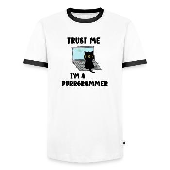 Croyez-moi, je suis un ronronneur - T-shirt contrasté Homme - blanc/noir - Devant - AI Model Female 172 light (172cm) & AI Model Male 178 dark (178cm)