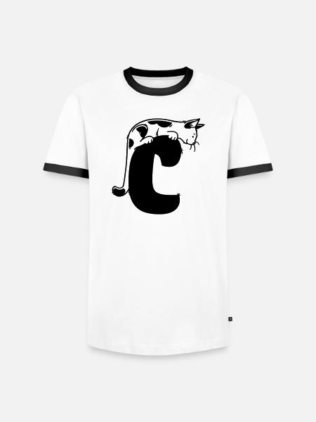 Cat Letter C - Men's Ringer Shirt - white/black