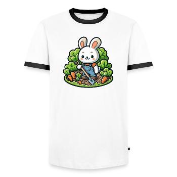 Harvest Hopper: The Gardening Bunny - Men's Ringer Shirt - white/black - Front - AI Model Female 172 light (172cm) & AI Model Male 178 dark (178cm)