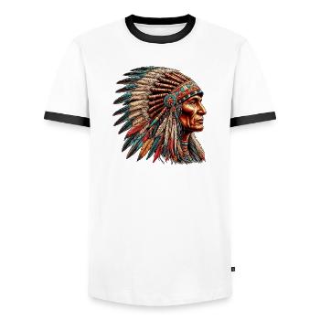 American Indian American Red Skin - Men's Ringer Shirt - white/black - Front - AI Model Female 172 light (172cm) & AI Model Male 178 dark (178cm)