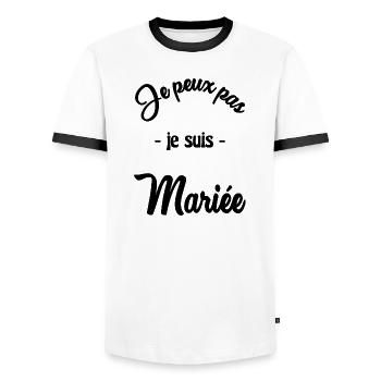 ICH KANN NICHT, ICH BIN VERHEIRATET - Männer Kontrast-T-Shirt - Weiß/Schwarz - Vorne - AI Model Female 172 light (172cm) & AI Model Male 178 dark (178cm)