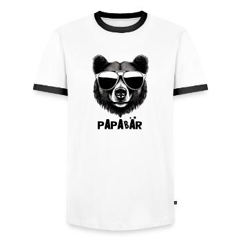 Papa – L’ours le plus cool de la région - T-shirt contrasté Homme - blanc/noir - Devant - AI Model Female 172 light (172cm) & AI Model Male 178 dark (178cm)