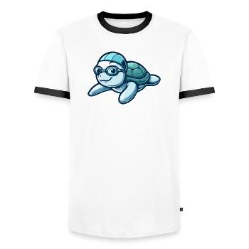 Learned Loggerhead: The Oceanic Scholar - Men's Ringer Shirt - white/black - Front - AI Model Female 172 light (172cm) & AI Model Male 178 dark (178cm)