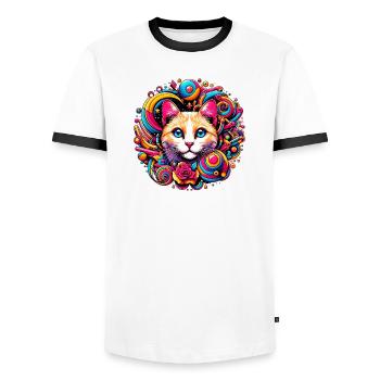 Cat - Men's Ringer Shirt - white/black - Front - AI Model Female 172 light (172cm) & AI Model Male 178 dark (178cm)