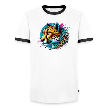 Cheetah - Men's Ringer Shirt - white/black - Front - AI Model Female 172 light (172cm) & AI Model Male 178 dark (178cm)