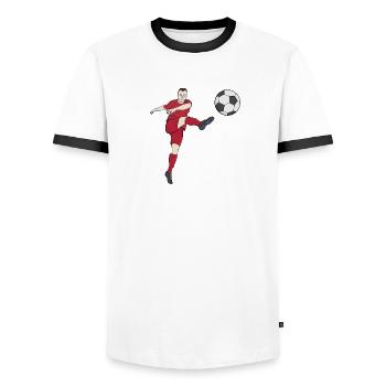 Awesome Football Kick Erziele ein Tor im Fußball - Männer Kontrast-T-Shirt - Weiß/Schwarz - Vorne - AI Model Female 172 light (172cm) & AI Model Male 178 dark (178cm)