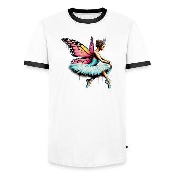 Ballerine avec des ailes de papillon papillons tutu - T-shirt contrasté Homme - blanc/noir - Devant - AI Model Female 172 light (172cm) & AI Model Male 178 dark (178cm)