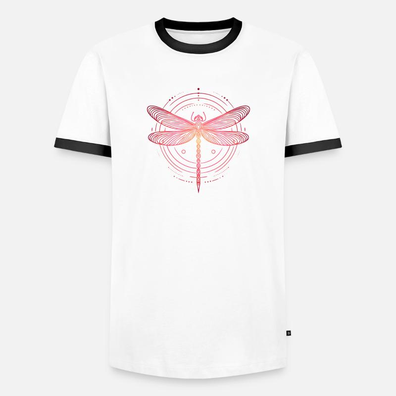 Dragonfly Spiral Patterns, Pink Gradient - Men's Ringer Shirt - white/black