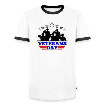 Veterans Day Emblem - Men's Ringer Shirt - white/black - Front - AI Model Female 172 light (172cm) & AI Model Male 178 dark (178cm)