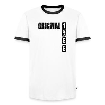 Millésime 1966 - T-shirt contrasté Homme - blanc/noir - Devant - AI Model Female 172 light (172cm) & AI Model Male 178 dark (178cm)