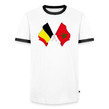 Flag of Belgium, flag Morocco - Men's Ringer Shirt - white/black - Front - AI Model Female 172 light (172cm) & AI Model Male 178 dark (178cm)