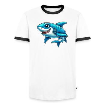 Shark - Men's Ringer Shirt - white/black - Front - AI Model Female 172 light (172cm) & AI Model Male 178 dark (178cm)