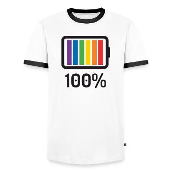 Mois de la fierté LGBT - 100% queer - T-shirt contrasté Homme - blanc/noir - Devant - AI Model Female 172 light (172cm) & AI Model Male 178 dark (178cm)