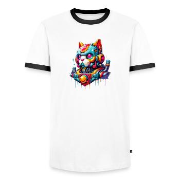 Chat conçu comme un robot dans le style graffiti de la bande dessinée - T-shirt contrasté Homme - blanc/noir - Devant - AI Model Female 172 light (172cm) & AI Model Male 178 dark (178cm)