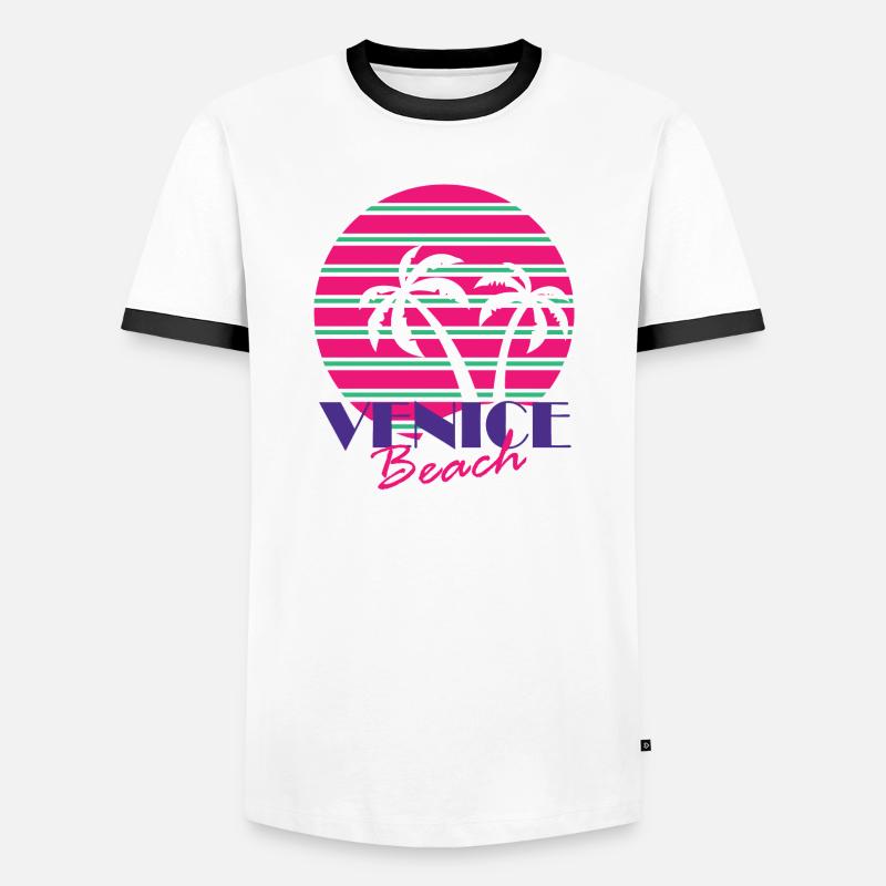 Venice Beach with palm trees - Men's Ringer Shirt - white/black