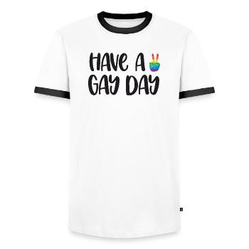 LGBT Pride Month - Have a Gay Day - Männer Kontrast-T-Shirt - Weiß/Schwarz - Vorne - AI Model Female 172 light (172cm) & AI Model Male 178 dark (178cm)