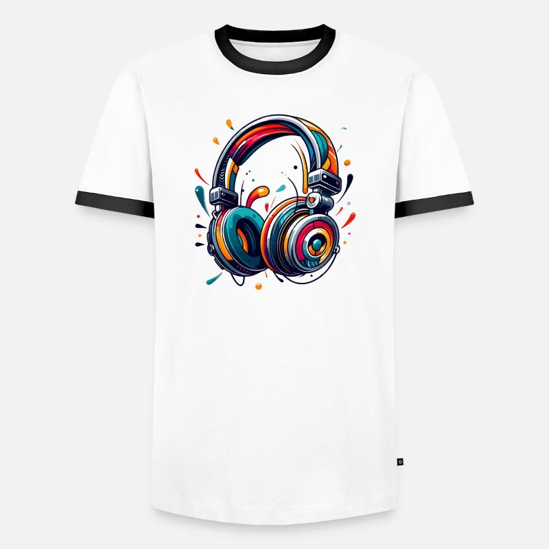Kopfhörer im dynamischem, abstraktem Kunststil - Männer Kontrast-T-Shirt - Weiß/Schwarz