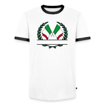Drapeaux Italie bannière couronne de laurier - T-shirt contrasté Homme - blanc/noir - Devant - AI Model Female 172 light (172cm) & AI Model Male 178 dark (178cm)