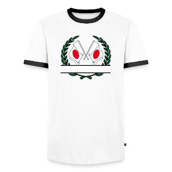 Flags Japan laurel wreath banner - Men's Ringer Shirt - white/black - Front - AI Model Female 172 light (172cm) & AI Model Male 178 dark (178cm)