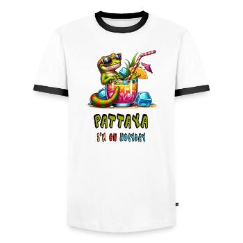 Gecko Pattaya Thailand Design - Men's Ringer Shirt - white/black - Front - AI Model Female 172 light (172cm) & AI Model Male 178 dark (178cm)