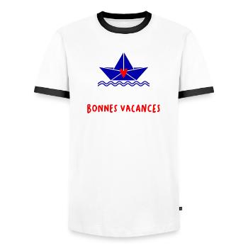 HAPPY HOLIDAYS - Men's Ringer Shirt - white/black - Front - AI Model Female 172 light (172cm) & AI Model Male 178 dark (178cm)