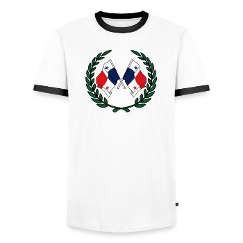 Drapeaux Panama en couronne de laurier - T-shirt contrasté Homme - blanc/noir - Devant - AI Model Female 172 light (172cm) & AI Model Male 178 dark (178cm)
