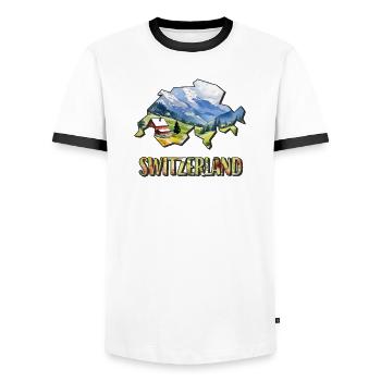 Aquarell Landkarte Schweiz - Männer Kontrast-T-Shirt - Weiß/Schwarz - Vorne - AI Model Female 172 light (172cm) & AI Model Male 178 dark (178cm)