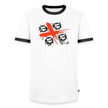 4 Mori Spray - Men's Ringer Shirt - white/black - Front - AI Model Female 172 light (172cm) & AI Model Male 178 dark (178cm)