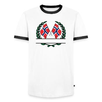 Drapeaux Norvège couronne de laurier bannière - T-shirt contrasté Homme - blanc/noir - Devant - AI Model Female 172 light (172cm) & AI Model Male 178 dark (178cm)