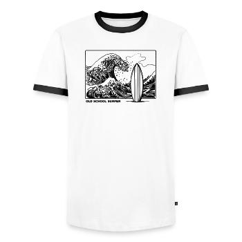 Old School Surfer - Men's Ringer Shirt - white/black - Front - AI Model Female 172 light (172cm) & AI Model Male 178 dark (178cm)