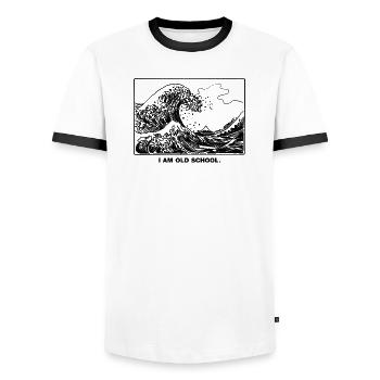 Old School Wave - Männer Kontrast-T-Shirt - Weiß/Schwarz - Vorne - AI Model Female 172 light (172cm) & AI Model Male 178 dark (178cm)
