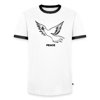 PEACE - Friedenstaube - Männer Kontrast-T-Shirt - Weiß/Schwarz - Vorne - AI Model Female 172 light (172cm) & AI Model Male 178 dark (178cm)
