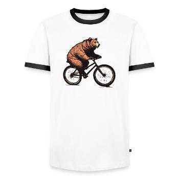 Lustiger Bär auf Fahrrad Radfahrer Motiv - Männer Kontrast-T-Shirt - Weiß/Schwarz - Vorne - AI Model Female 172 light (172cm) & AI Model Male 178 dark (178cm)