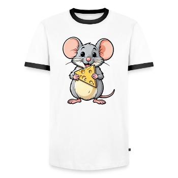 Cheeky Cartoon Mouse With Cheese - Men's Ringer Shirt - white/black - Front - AI Model Female 172 light (172cm) & AI Model Male 178 dark (178cm)