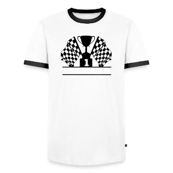 Drapeau numéro 1 de la Coupe de course automobile - T-shirt contrasté Homme - blanc/noir - Devant - AI Model Female 172 light (172cm) & AI Model Male 178 dark (178cm)