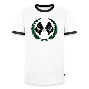Drapeaux de pirates en couronne de laurier - T-shirt contrasté Homme - blanc/noir - Devant - AI Model Female 172 light (172cm) & AI Model Male 178 dark (178cm)