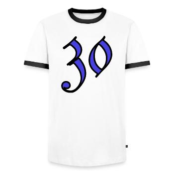 30. 30 YEARS. 30th ANNIVERSARY. 30 YEARS ANNIVERSARY. - Men's Ringer Shirt - white/black - Front - AI Model Female 172 light (172cm) & AI Model Male 178 dark (178cm)