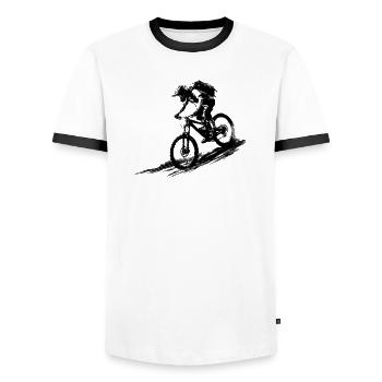 VTT Silhouette Downhill Minimal - T-shirt contrasté Homme - blanc/noir - Devant - AI Model Female 172 light (172cm) & AI Model Male 178 dark (178cm)