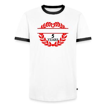 Name banner five years, heart laurel wreath - Men's Ringer Shirt - white/black - Front - AI Model Female 172 light (172cm) & AI Model Male 178 dark (178cm)